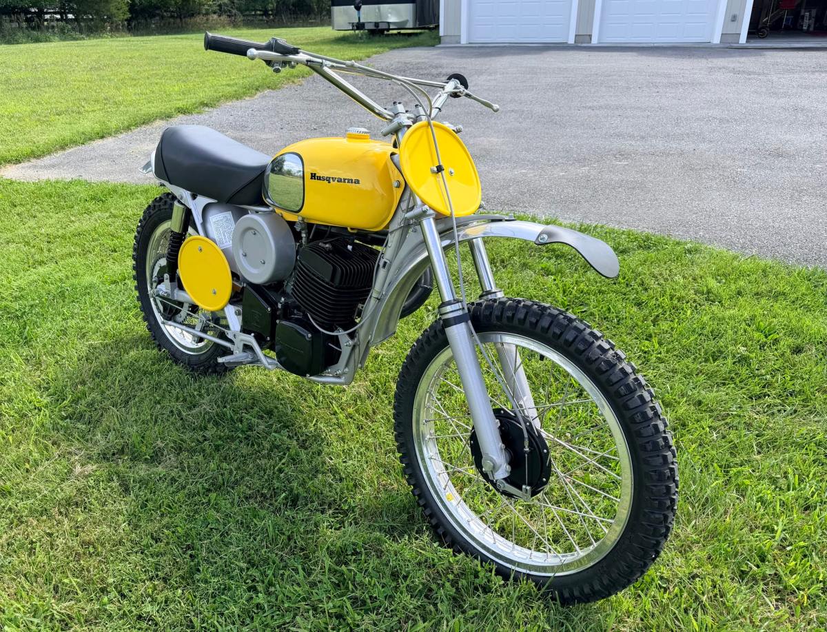 1973 Husqvarna 450 CR Desert Master — exterior front three-quarter view